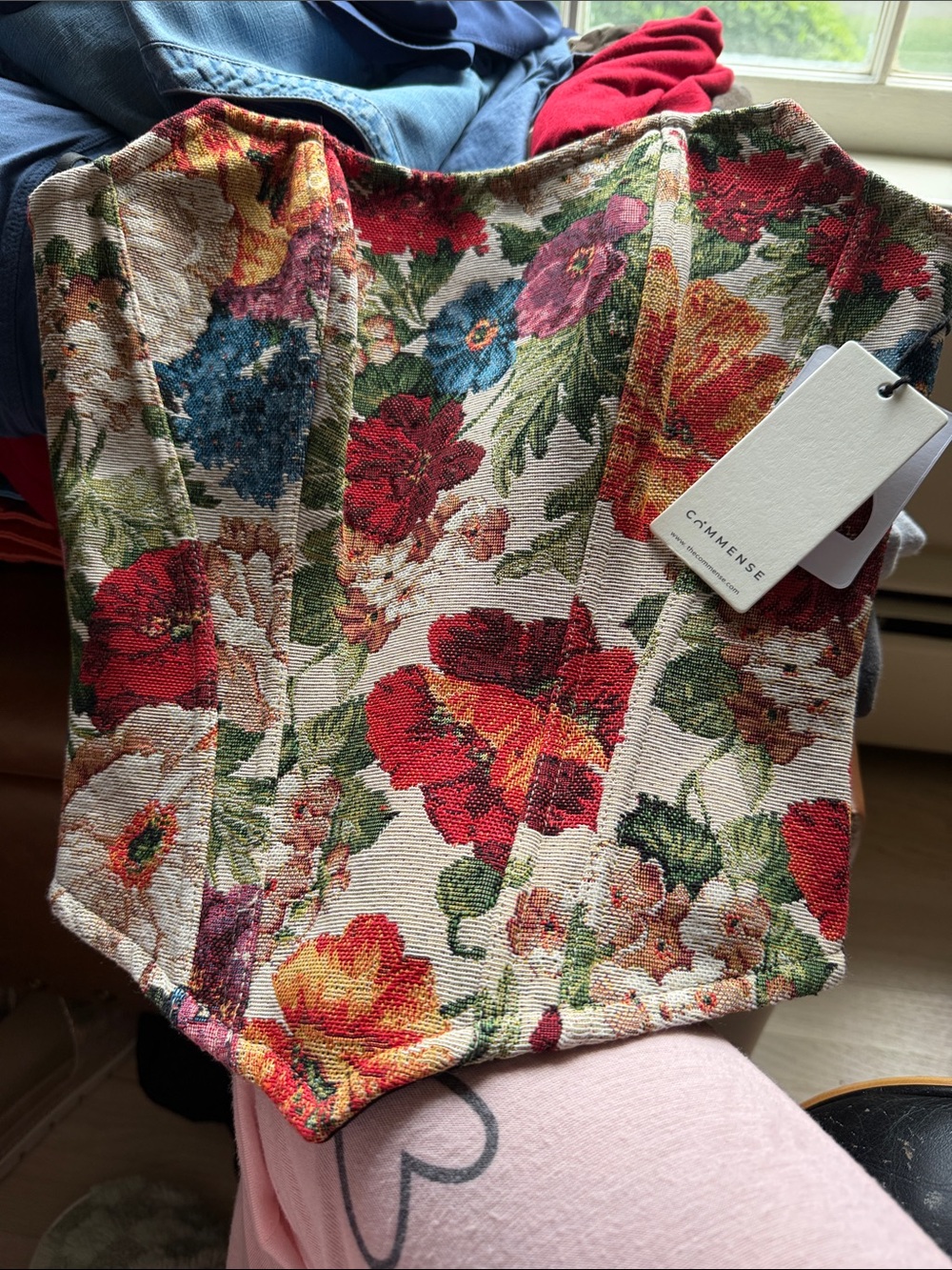 C/MEO Collective Floral Corset Camisole in Red, Yellow & Green
